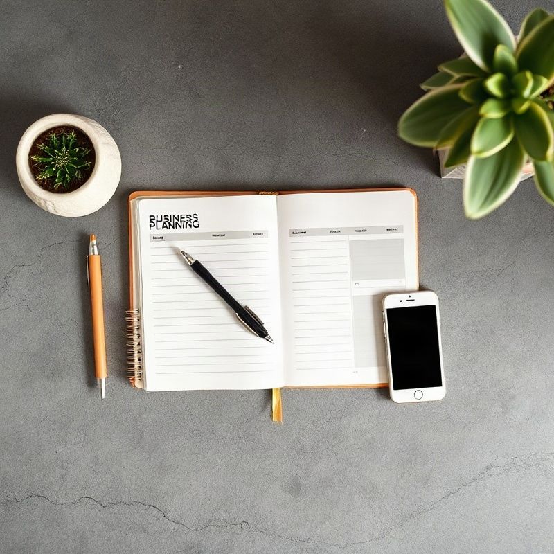 Planification de business sur un carnet et un smartphone